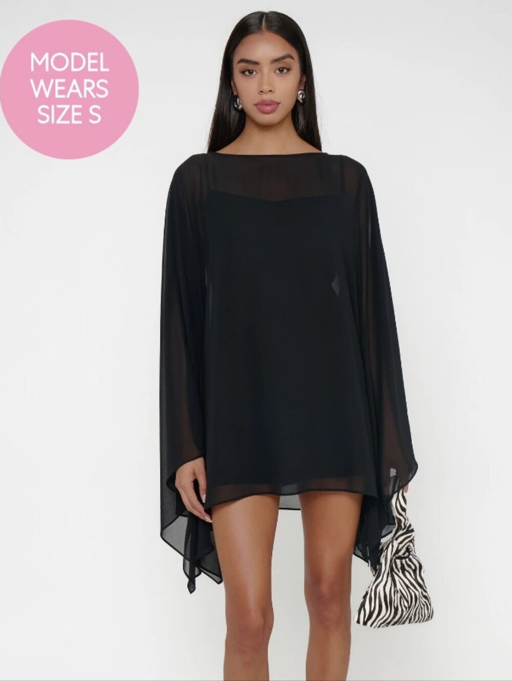 NWT Show Me Your MuMu Olsen Black Sheer Cape-Sleeve Mini Dress - Picture 2 of 11